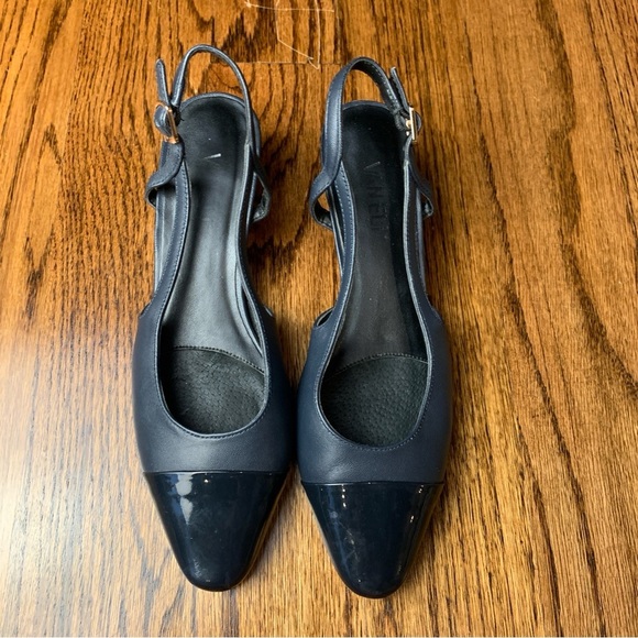 Chic Dark Navy Slingback Leather Heels - Picture 5 of 5
